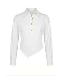 Modenaire Women's Collared Button-Front Asymmetrical-Hem Blouse