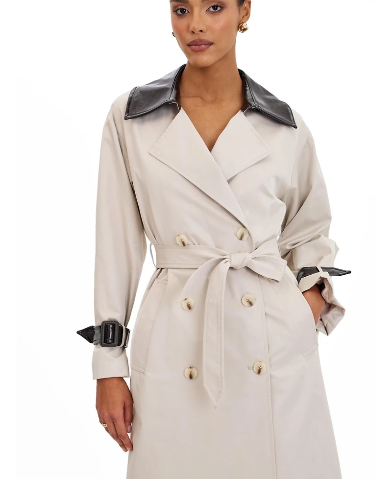 Miss Circle Women's Umber Oyster Double-Breasted Lapel Trench Coat
