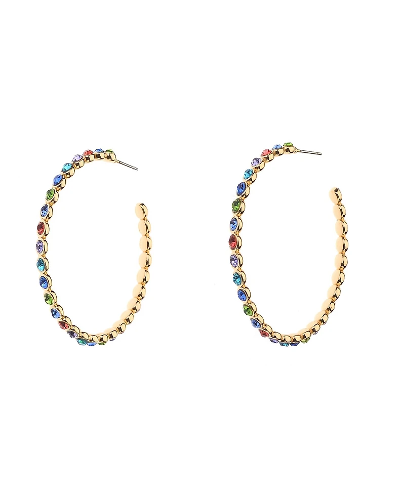Nicole Miller Gold-Tone Multicolor Glass Stones Hoop Earrings