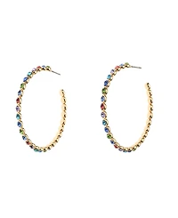 Nicole Miller Gold-Tone Multicolor Glass Stones Hoop Earrings