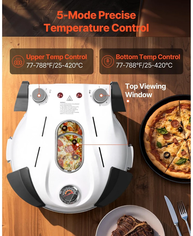 Mecale Electric Pizza Oven, 12", 1200W, Cordierite Stone, 5 Heat Modes, Viewing Window, Up to 788degree(s)F