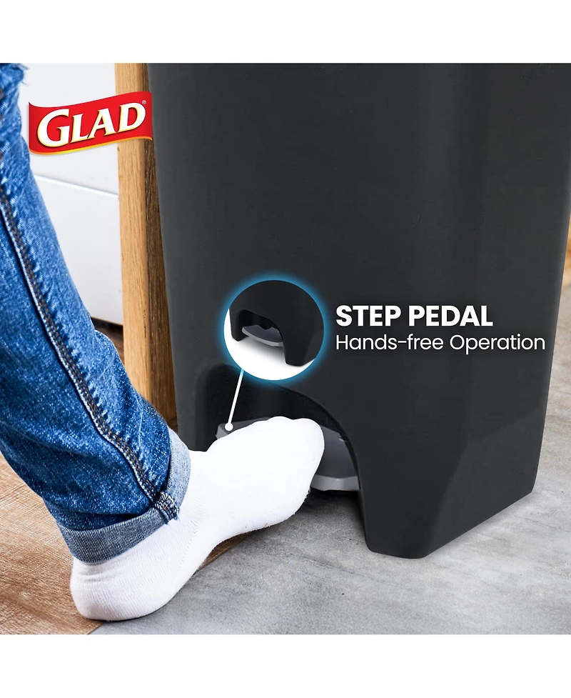 Glad Kitchen Trash Can with Lid, Foot Pedal and Garbage Bag Rings