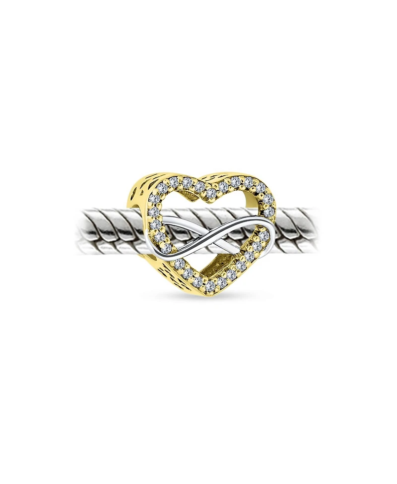 Bling Jewelry Couples Love Knot Crystal Bead Charm Infinity Heart Two Tone Gold Plated Silver