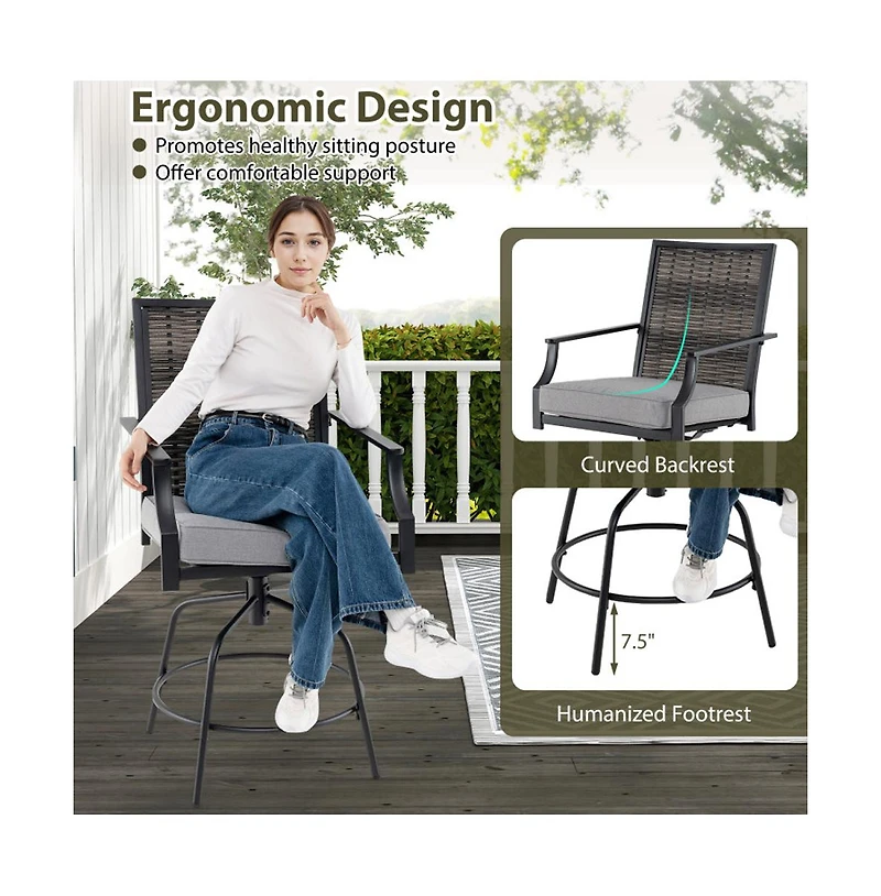 Boyel Living Outdoor Pe Wicker Swivel Bar Stools Set of 2 Counter Height Patio Chairs with Back