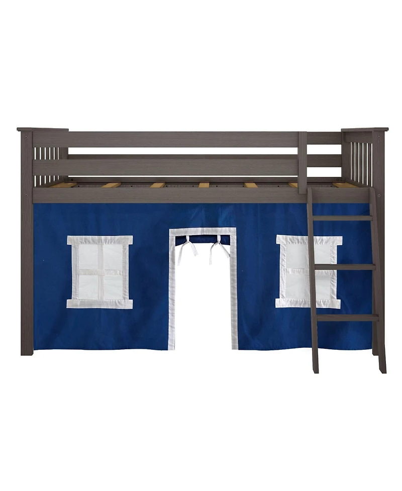 Max & Lily Loft Bed, Low Solid Wood Twin Bunk Beds for Kids with Ladder and Curtain
