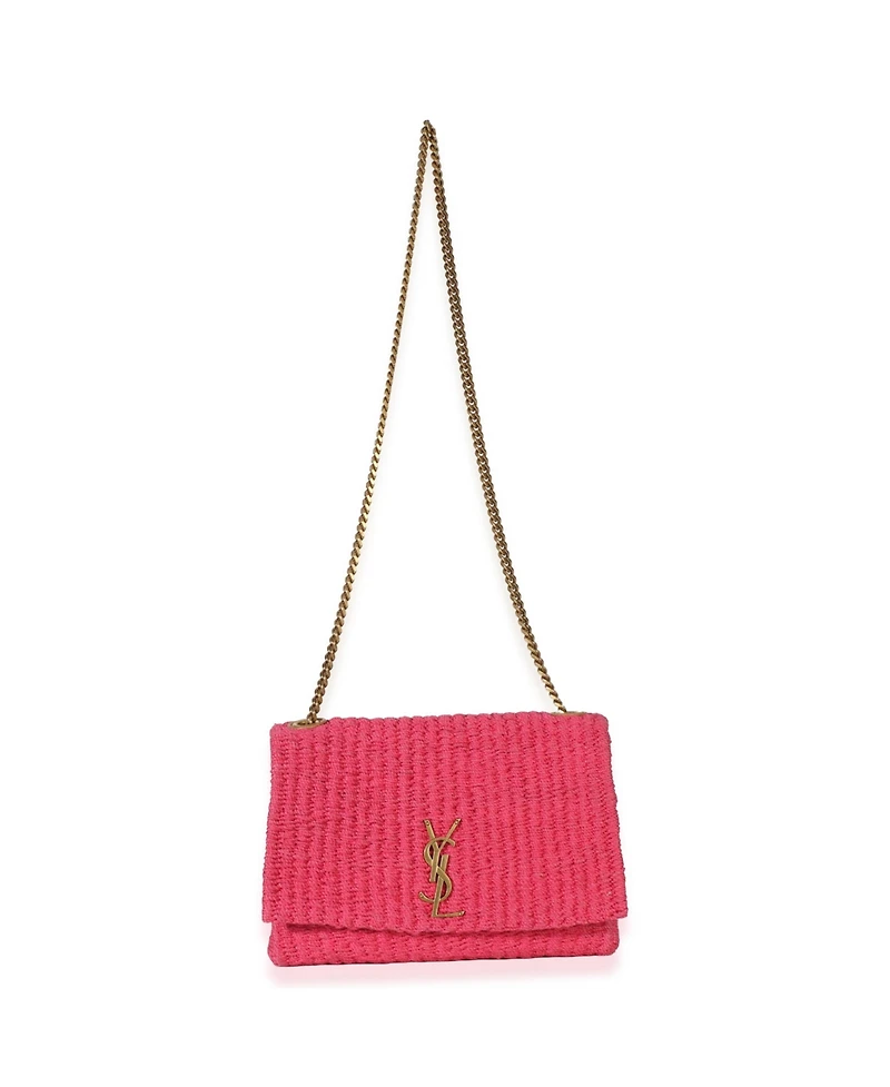Pre-Owned Saint Laurent Pink Raffia Medium Kate Chain Bag