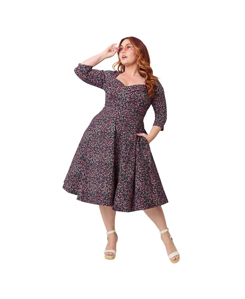 Unique Vintage Plus Pleated Bust Swing Dress
