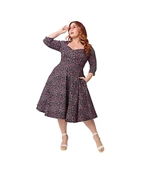 Unique Vintage Plus Pleated Bust Swing Dress