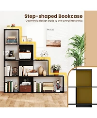Gymax 4 Tier Bookshelf with 6 Storage Cubes 64 Inch Tall Modern Geometric Stair Bookcase