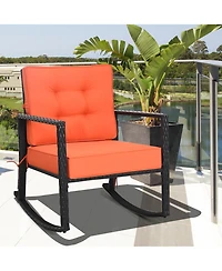 Gymax Outdoor Wicker Rocking Chair Patio Lawn Rattan Single Chair Glider with Cushion