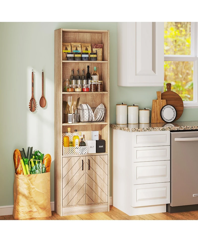 Gymax 71 Inch Bookshelf with 2-Door Cabinet 6 Tier Bookcase Tall Storage Cabinet Display Rack