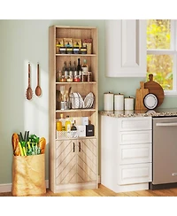 Gymax 71 Inch Bookshelf with 2-Door Cabinet 6 Tier Bookcase Tall Storage Cabinet Display Rack