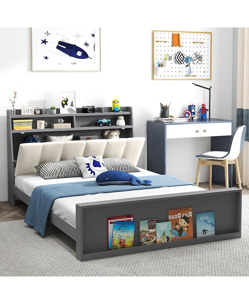 Gymax Full Size Bed Frame With Storage Modern Platform Bed Mattress Foundation