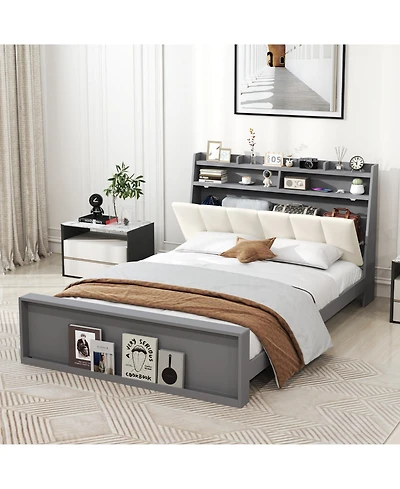 Gymax Full Size Bed Frame With Storage Modern Platform Bed Mattress Foundation