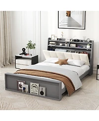 Gymax Full Size Bed Frame With Storage Modern Platform Bed Mattress Foundation