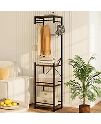 Gouun Freestanding Coat Rack with 4 Storage Shelves and 6 Hooks