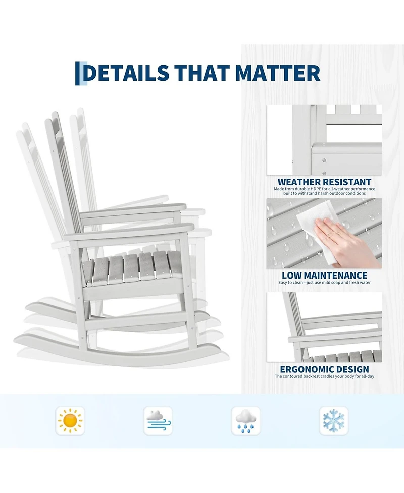 gaomon Set of 6 Hdpe Rocking Chair Outdoor - Poly High Back Porch Rocker Chairs for Adults - All Weather Resistant Furniture for Patio Front Porch