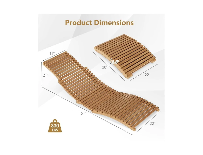 Clihome Teak Wood Patio Folding Chaise Lounge Chair with Slatted Seat