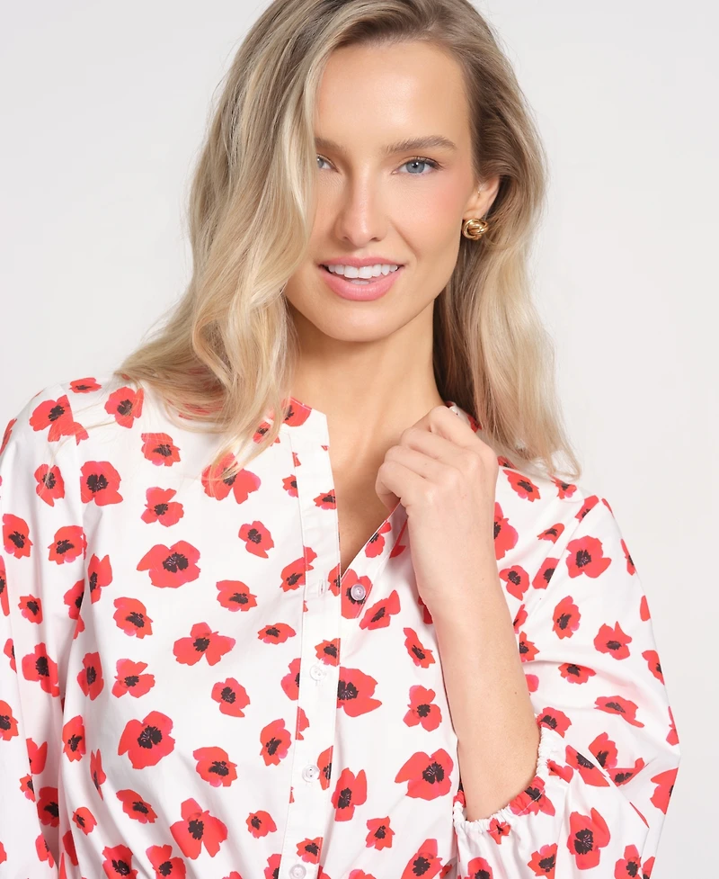 Isaac Mizrahi Women's Printed Balloon-Sleeve Top