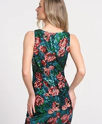 Isaac Mizrahi Women's Floral Square Neck Sleeveless Top