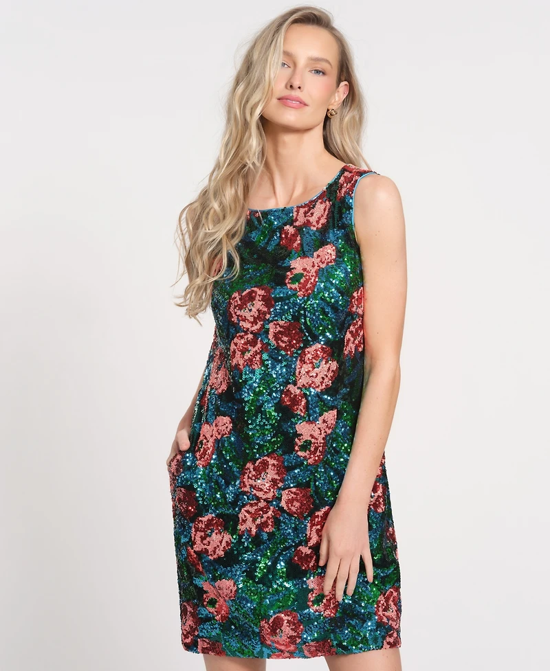 Isaac Mizrahi Women's Floral Crewneck Sleeveless Mini Dress