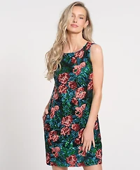Isaac Mizrahi Women's Floral Crewneck Sleeveless Mini Dress