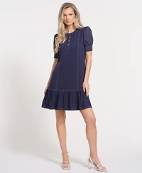 Isaac Mizrahi Women's Puff-Sleeve Crewneck Mini Dress