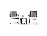 Boyel Living 3 Pieces Patio Furniture Set Pe Rattan Porch Chairs with Round Tempered Glass Top Table