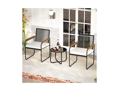 Boyel Living 3 Pieces Patio Furniture Set Pe Rattan Porch Chairs with Round Tempered Glass Top Table