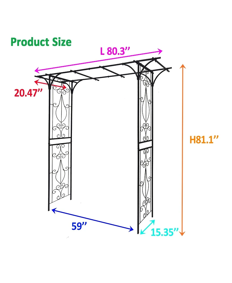 Clihome Metal Garden Arch L80.3" x W20.47" x H81.1" Climbing Plants Support Rose Arch Outdoor