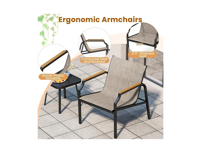 Boyel Living 3 Piece Outdoor Chair Set with Breathable Fabric Seat and Armrests