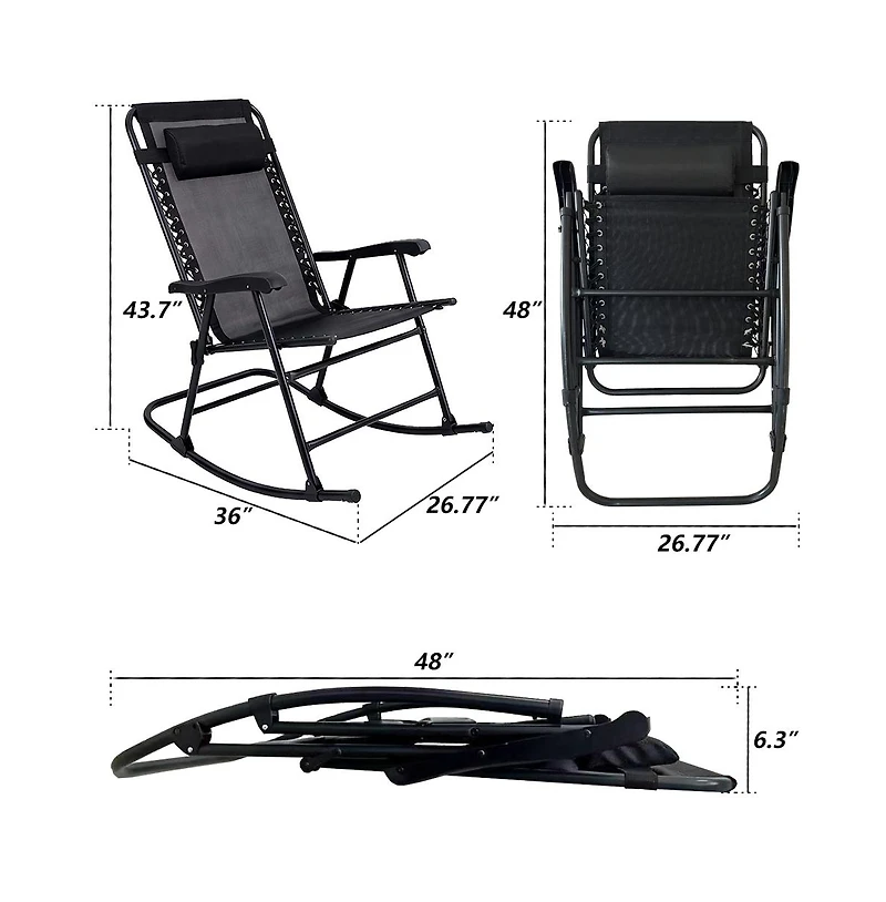 Clihome Set of 2 Folding Leisure Rocking Chair Set, Patio Chairs 2 Person Seating Group