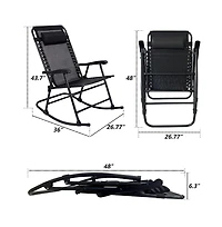 Clihome Set of 2 Folding Leisure Rocking Chair Set, Patio Chairs 2 Person Seating Group