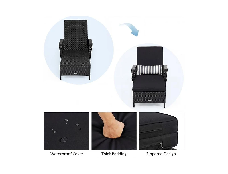 Boyel Living Patio Wicker Chaise Lounge Chair with Pillow and Adjustable Backrest with Cushion