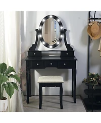 gaomon Led Lighted Mirror Vanity Table Set with Ample Storage, Makeup Dressing Desk for Bedroom