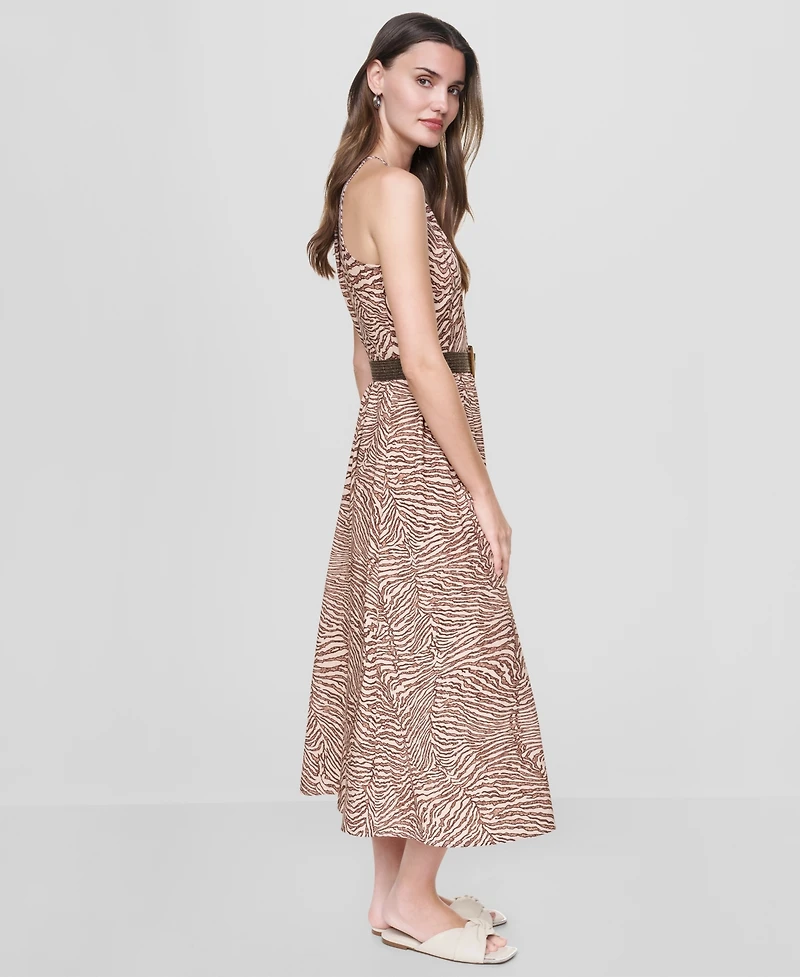 Dkny Women's Sleeveless Halter Neck Dress with Removable Belt