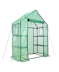 Aoodor Walk-in Greenhouse with 4 Shelves, Outdoor Garden Plant House with Pe Cover for Growing Vegetables, Flowers