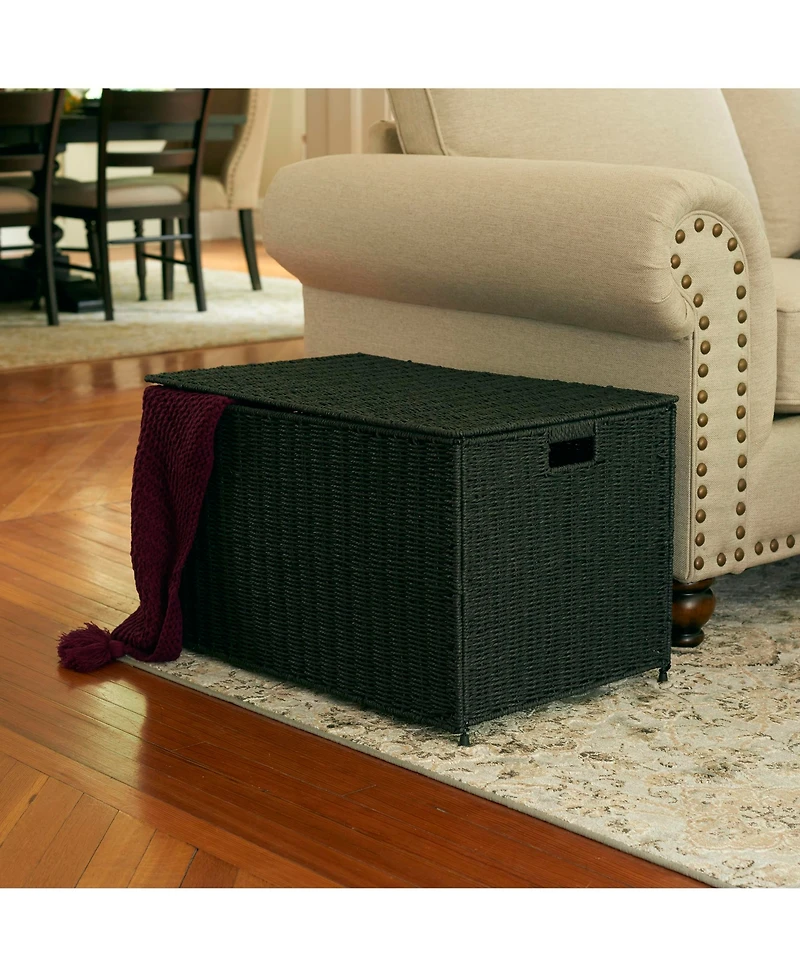 Household Essentials Woven Paper Rope Storage Chest with Hinged Lid and Integrated Handles