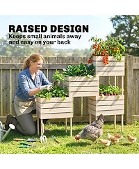Raised Garden Beds, Set of 4 Wood Box Planters, Draining