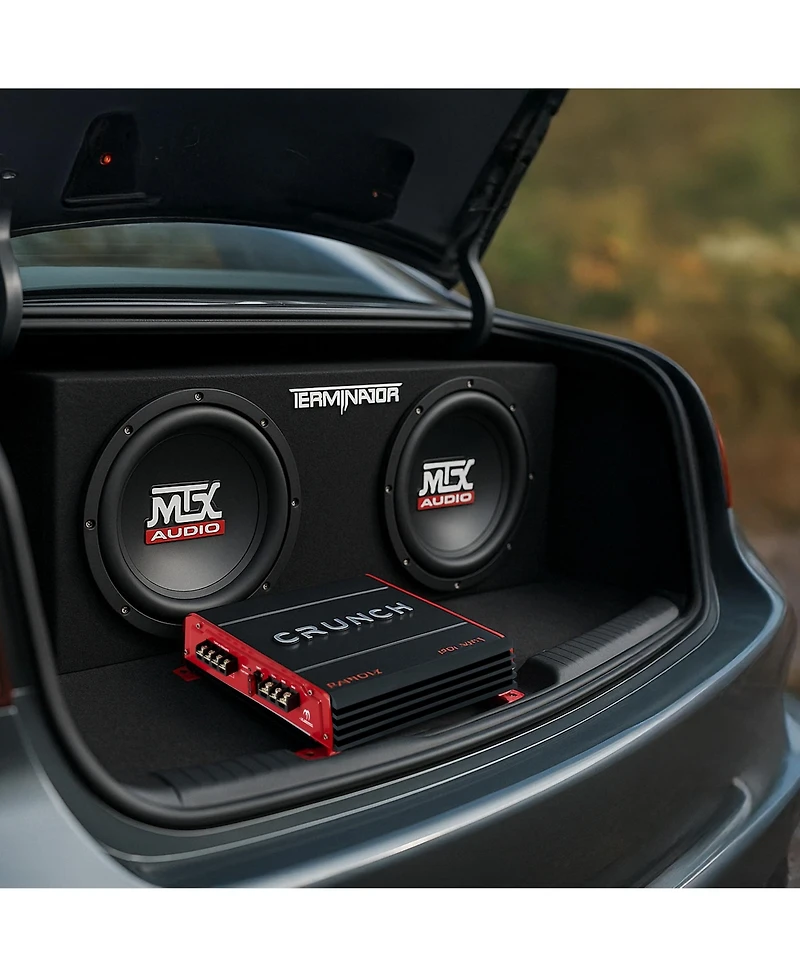 Crunch 2 Channel Car Audio Amplifier and Mtx 12 Inches Dual Loaded Subwoofer Enclosure