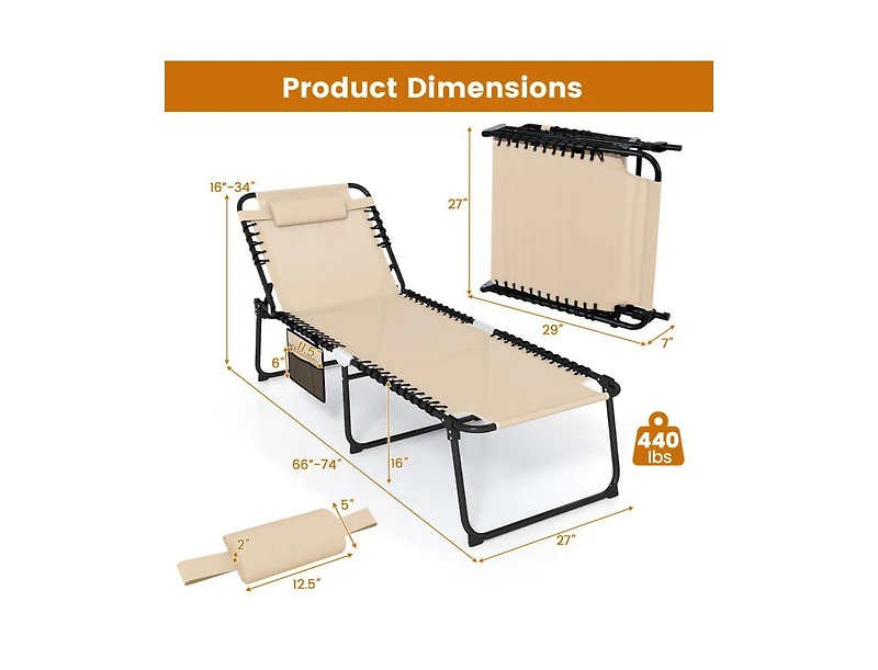 Boyel Living 4 Position Folding Lounge Chaise with Adjustable Backrest and Footrest