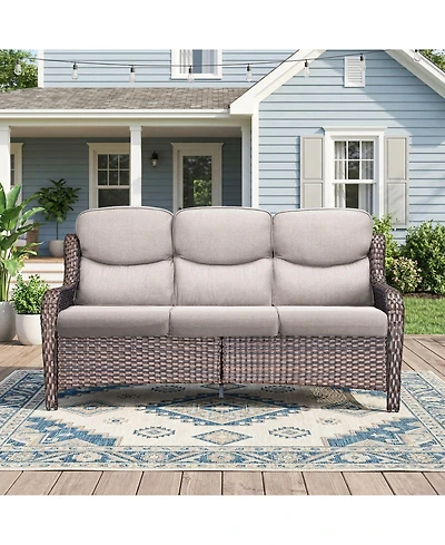Pocassy Outdoor Patio Couch Sofa, All Weather Wicker 3 Seater Couch, Seating Furniture Sofa with 5 inches Cushion