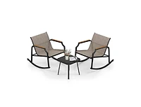 Boyel Living 3 Piece Patio Rocking Bistro Set with Tempered Glass Coffee Table and Armrests