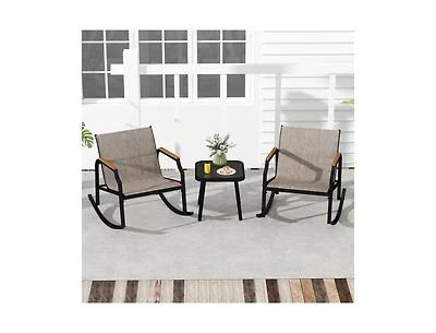 Boyel Living 3 Piece Patio Rocking Bistro Set with Tempered Glass Coffee Table and Armrests