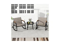 Boyel Living 3 Piece Patio Rocking Bistro Set with Tempered Glass Coffee Table and Armrests