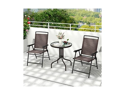 Boyel Living 3 Pieces Patio Round Table and Folding Chairs Set with Rippled Tempered Glass Tabletop