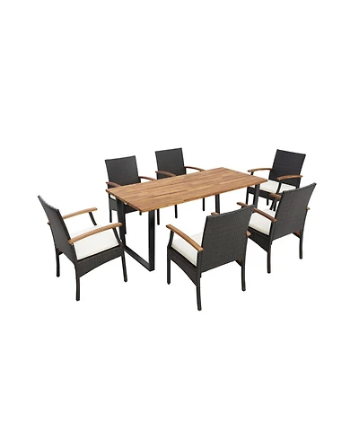 Clihome 7 Pieces Rattan Patio Dining Set with Umbrella Hole
