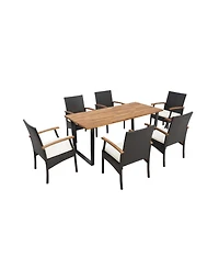 Clihome 7 Pieces Rattan Patio Dining Set with Umbrella Hole