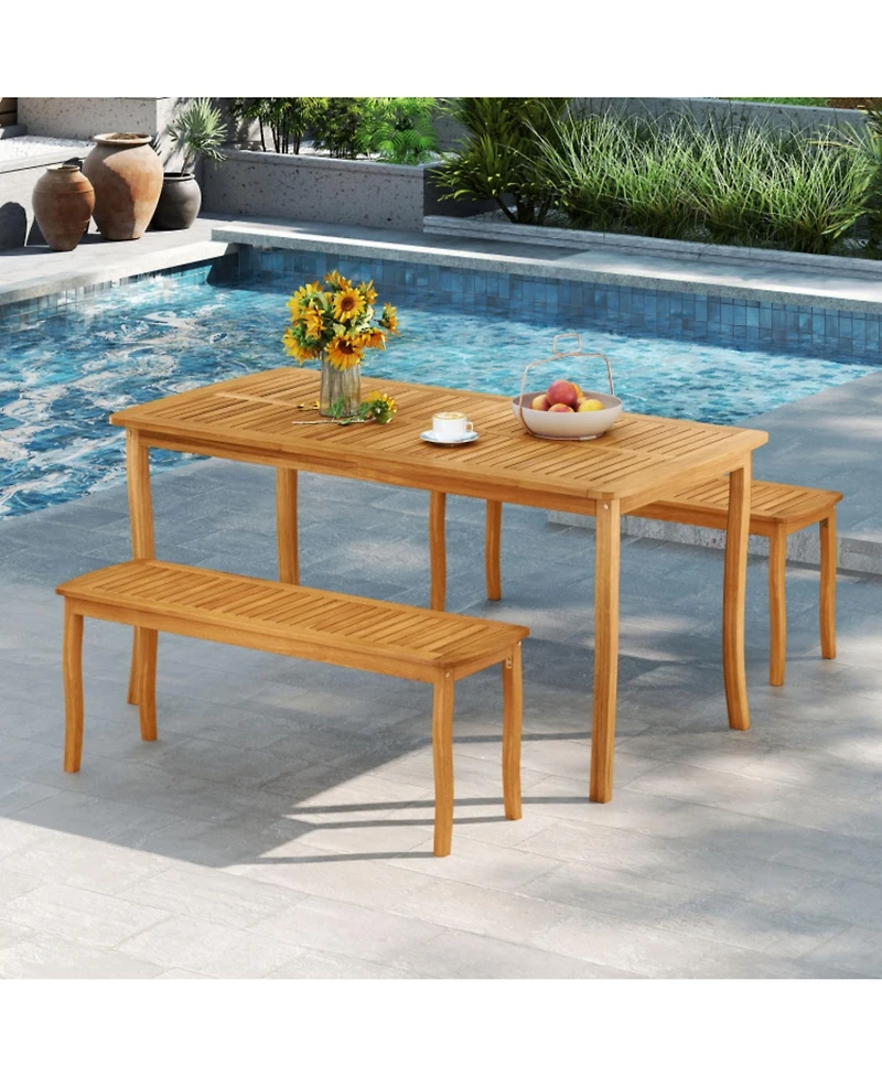 Clihome 3 Pieces Patio Dining Set with Acacia Wood Outdoor Table and Benches