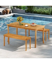 Clihome 3 Pieces Patio Dining Set with Acacia Wood Outdoor Table and Benches